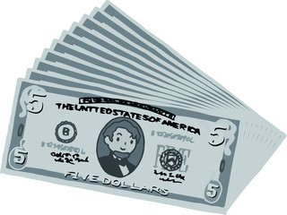 Monochrome Bunch of Cute hand-painted 5 US dollar banknote