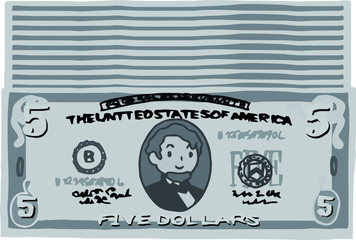 Monochrome Bunch of Cute hand-painted 5 US dollar banknote