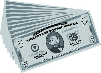 Monochrome Bunch of Cute hand-painted 5 US dollar banknote
