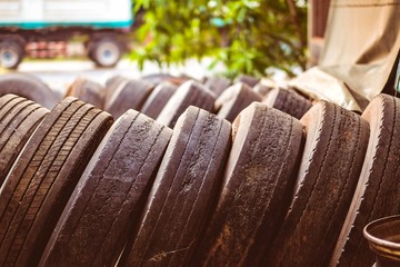 Old truck tires stacking