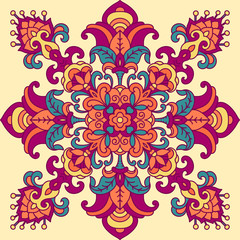 Oriental Geometric Pattern With Damask And Floral Elements