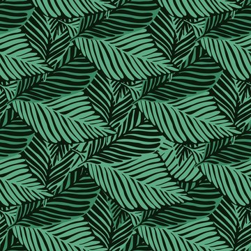 Abstract tropical pattern, palm leaves seamless floral background.