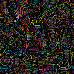 Naklejka premium Travel to Singapore. Seamless pattern for your design