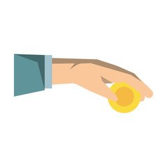 Hand with coin isolated cartoon