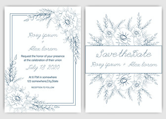 Wedding invitation card Floral hand drawn frame .