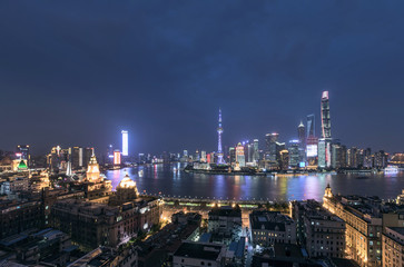Shanghai skyline and cityscape	at night	