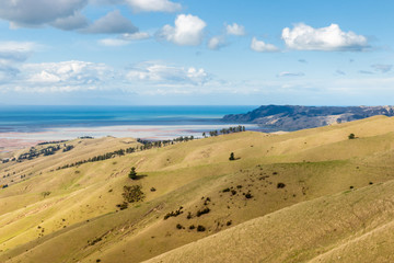 Wither Hills with Wairau Lagoons and Cook Strait, South Island, New Zealand