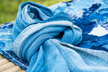 Blue and white striped fabric.
