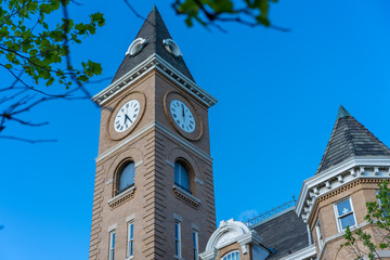 Historic Washington County Courthouse building in Fayetteville Arkansas, college ave, sunny summer...