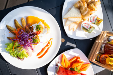 american breakfast ready for eat in morning