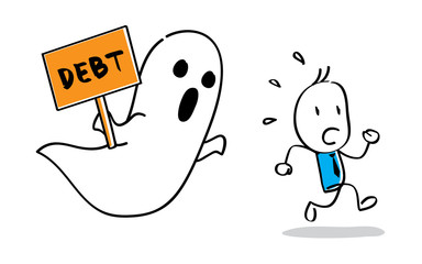 stick man fears because haunted by debt hand drawn vektor