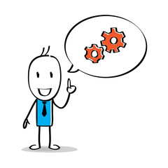 stick figure speech bubble gear, hand drawing cartoon