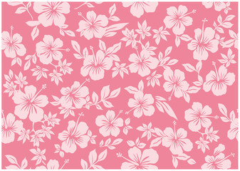 Seamless hibiscus illustration pattern, pink, background image of southern country and hawaii and tropical image   apparel, textile © globeds
