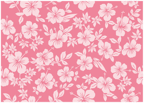 Seamless hibiscus illustration pattern, pink, background image of southern country and hawaii and tropical image | apparel, textile