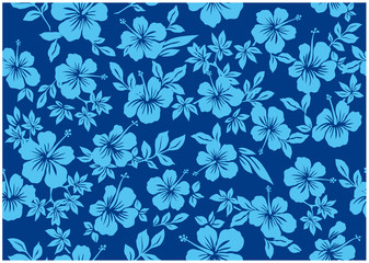 Seamless hibiscus illustration pattern, blue,background image of southern country and hawaii and tropical image | apparel, textile