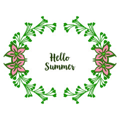 Vector illustration various ornate of leaf floral frame for hello summer text