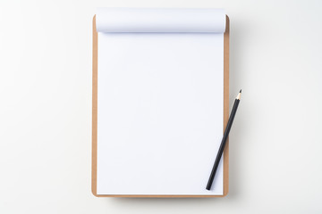 white flipped paper on clipboard isolated on white