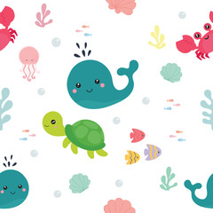 Fototapeta na wymiar Seamless pattern with sea animals. 