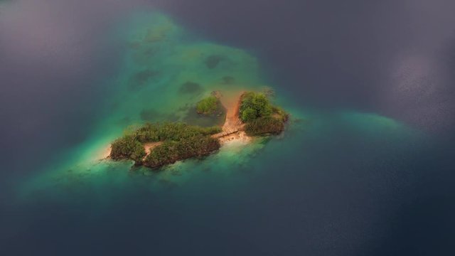 Aerial shot of the island of Orchids, Pojoj Lake, Montebello National Park, Chiapas.