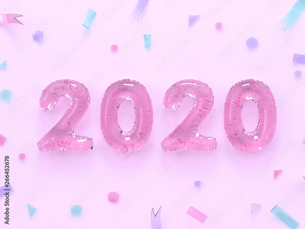 Poster pastel pink flat lay minimal scene 2020 number text/type 3d rendering