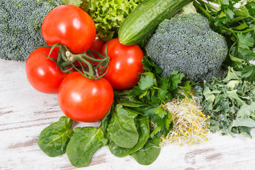 Fresh vegetables and sprouts. Healthy nutrition, slimming and dieting concept