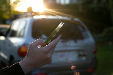 Car sharing service or rental concept. Sharing economy and collaborative consumption. Customer...