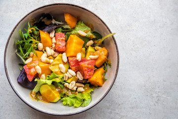 Healthy salad with mango grapefruit and avokado for light and nutricios breakfast