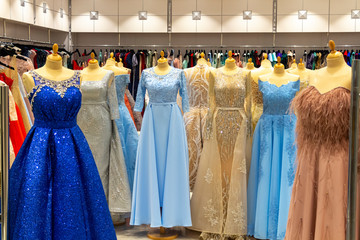 Department of dresses in the women's clothing store.