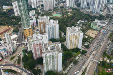 Naklejka premium Top view of Hong Kong city