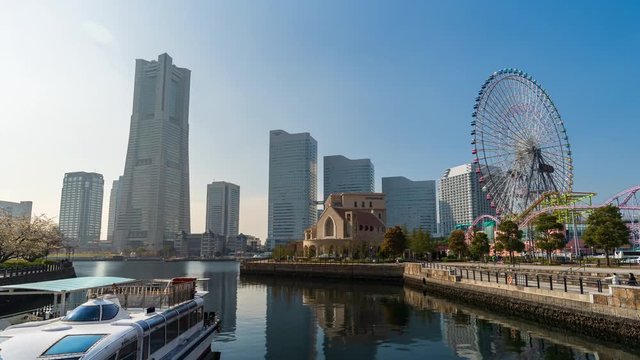 time lapse of Minatomirai, view from the bay in Yokohama city, Japan
