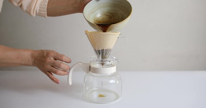 Making cold brew coffee using hand dripper