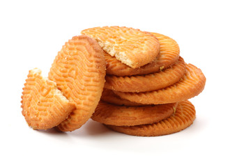 Biscuits with whole-wheat flour. Crunchy, grains  on white background