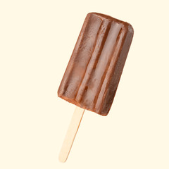 Chocolate popsicle on the sticks, frozen juice. Bright color, summer mood. Ice cream, freshness, Isolate, on a yellow background