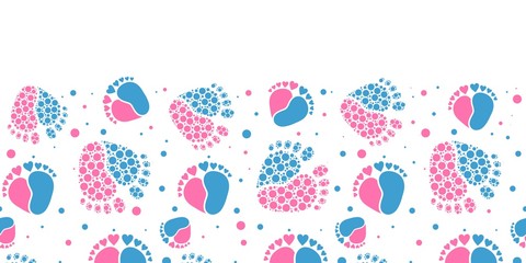 Seamless Vector Pattern Border with Baby Feet  and Heart