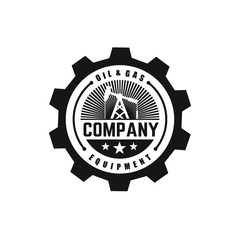 oil mining with circle gear badge logo design inspiration