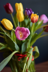 bouquet of red and yellow tulips
