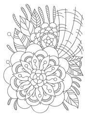 Card with a floral pattern. Coloring Book Page.