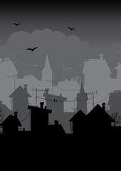 Roof silhouettes.Dawn city.An illustration of a sunset