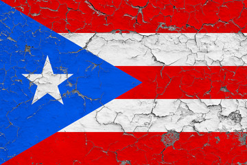 Flag of Puerto Rico painted on cracked dirty wall. National pattern on vintage style surface.