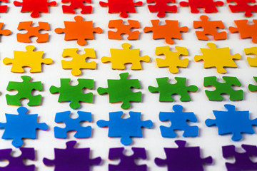 equality propaganda: set of puzzle colors of the LGBT flag on a white background