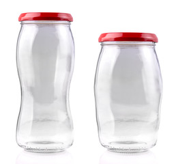 The empty glass jar isolated on white with clipping path