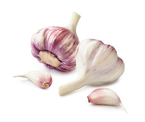 Fresh two garlic with garlic cloves isolated on white background