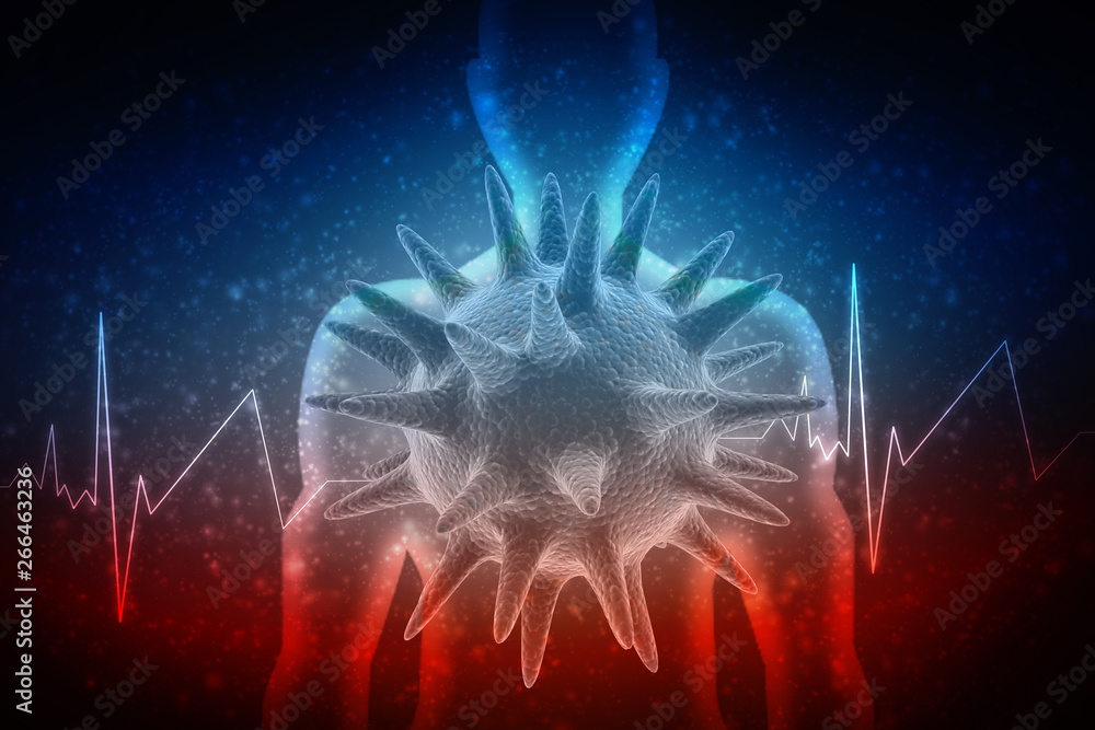 Poster 3d rendering virus bacteria cells background