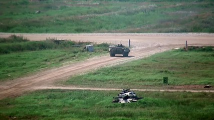 Russian military tank on military exercises in military industry and technology on forum army 2017 Polygon Alabino.