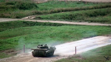 Russian military tank shoots and power of tank fires on military exercises in military industry and technology on forum army 2017 Polygon Alabino.