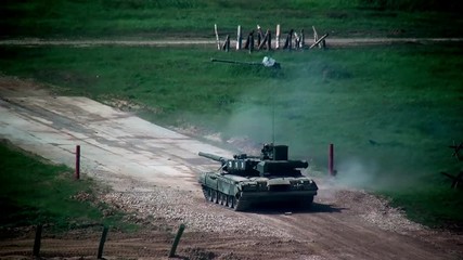 Russian military tank shoots and power of tank fires on military exercises in military industry and technology on forum army 2017 Polygon Alabino.