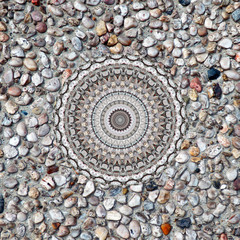 Mosaic pebbles mandala, symmetrical round background