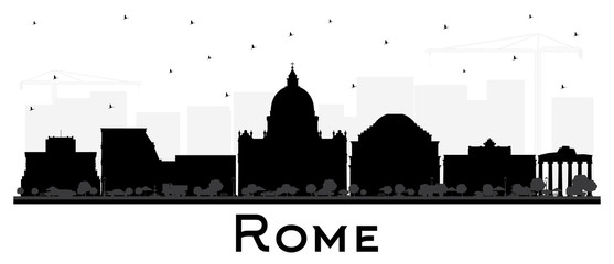 Rome Italy City Skyline Silhouette with Black Buildings Isolated on White.