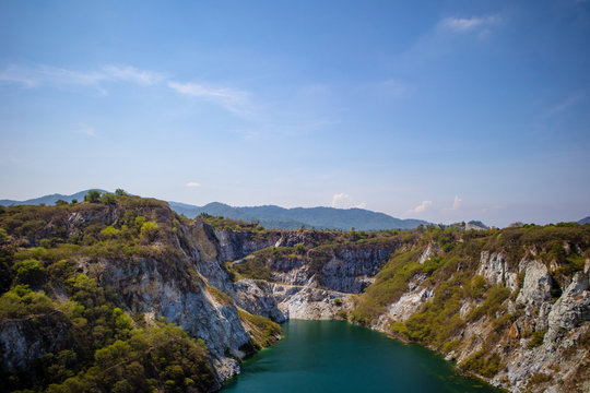 Rock mountain at sky view background.Beautiful nature scenic landscape of lake and mountain © Terdsak