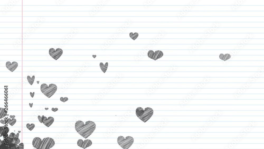 Poster heart graphics in a notebook background